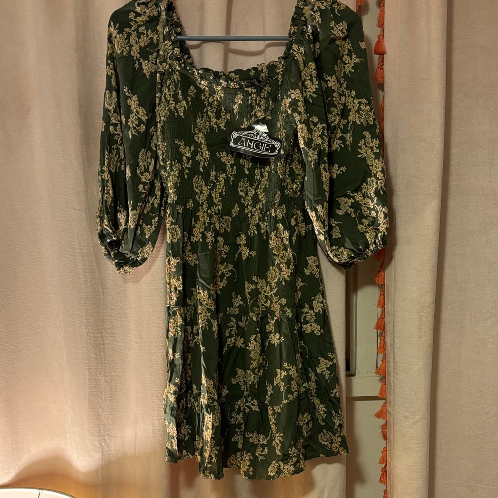 Angie Olive Floral Long Sleeve Dress